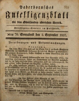 Paderbornsches Intelligenzblatt Samstag 2. September 1837