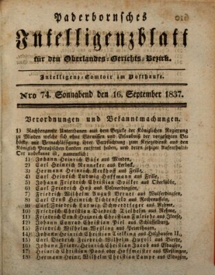 Paderbornsches Intelligenzblatt Samstag 16. September 1837