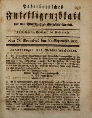 Paderbornsches Intelligenzblatt Samstag 30. September 1837