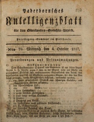 Paderbornsches Intelligenzblatt Mittwoch 4. Oktober 1837