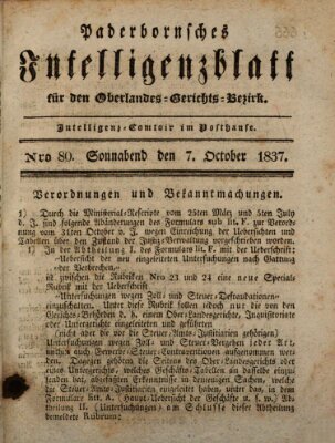 Paderbornsches Intelligenzblatt Samstag 7. Oktober 1837