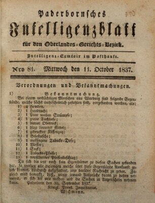 Paderbornsches Intelligenzblatt Mittwoch 11. Oktober 1837