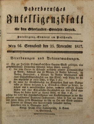 Paderbornsches Intelligenzblatt Samstag 25. November 1837