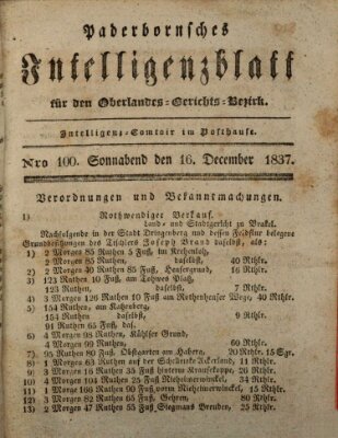 Paderbornsches Intelligenzblatt Samstag 16. Dezember 1837