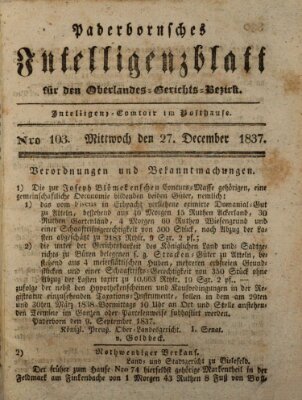 Paderbornsches Intelligenzblatt Mittwoch 27. Dezember 1837