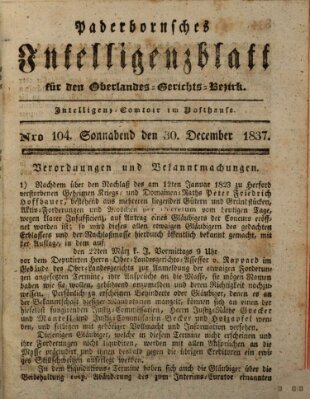 Paderbornsches Intelligenzblatt Samstag 30. Dezember 1837