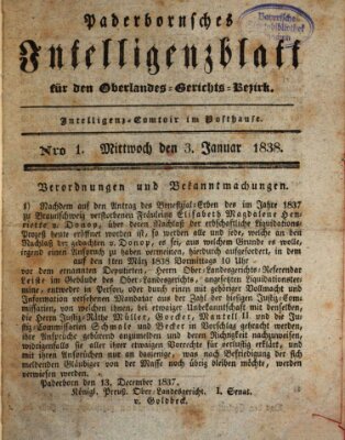 Paderbornsches Intelligenzblatt Mittwoch 3. Januar 1838