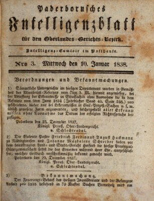 Paderbornsches Intelligenzblatt Mittwoch 10. Januar 1838