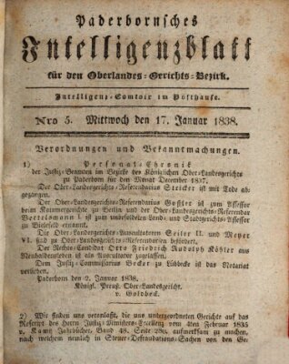 Paderbornsches Intelligenzblatt Mittwoch 17. Januar 1838