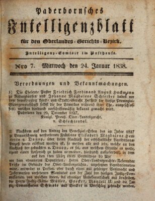 Paderbornsches Intelligenzblatt Mittwoch 24. Januar 1838