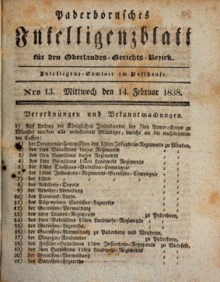 Paderbornsches Intelligenzblatt Mittwoch 14. Februar 1838