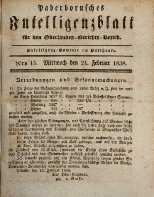 Paderbornsches Intelligenzblatt Mittwoch 21. Februar 1838