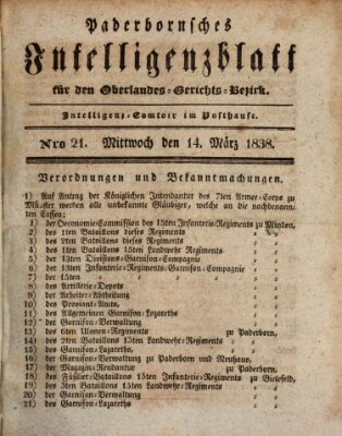 Paderbornsches Intelligenzblatt Mittwoch 14. März 1838