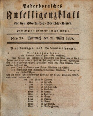 Paderbornsches Intelligenzblatt Mittwoch 21. März 1838