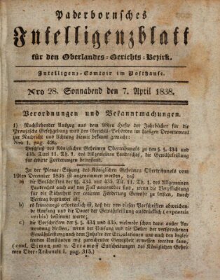 Paderbornsches Intelligenzblatt Samstag 7. April 1838