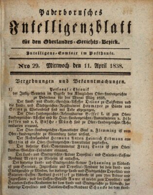 Paderbornsches Intelligenzblatt Mittwoch 11. April 1838