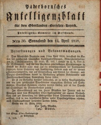 Paderbornsches Intelligenzblatt Samstag 14. April 1838