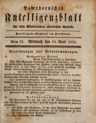 Paderbornsches Intelligenzblatt Mittwoch 18. April 1838