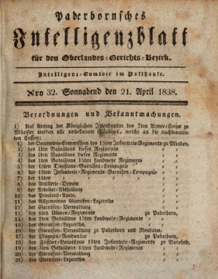 Paderbornsches Intelligenzblatt Samstag 21. April 1838