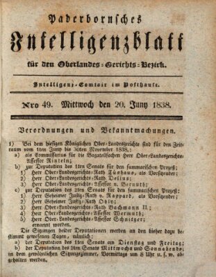 Paderbornsches Intelligenzblatt Mittwoch 20. Juni 1838