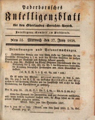 Paderbornsches Intelligenzblatt Mittwoch 27. Juni 1838