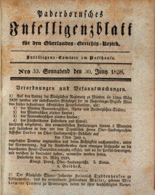 Paderbornsches Intelligenzblatt Samstag 30. Juni 1838