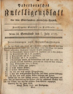 Paderbornsches Intelligenzblatt Samstag 7. Juli 1838