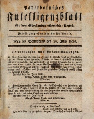 Paderbornsches Intelligenzblatt Samstag 28. Juli 1838