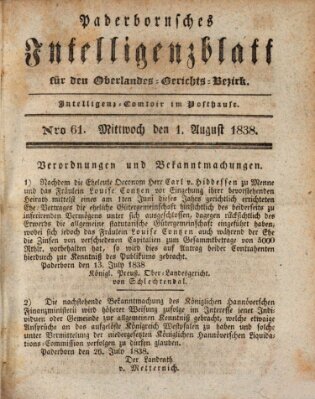 Paderbornsches Intelligenzblatt Mittwoch 1. August 1838