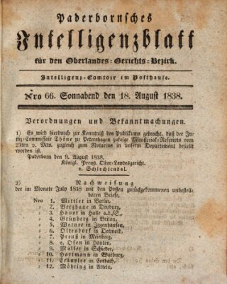 Paderbornsches Intelligenzblatt Samstag 18. August 1838