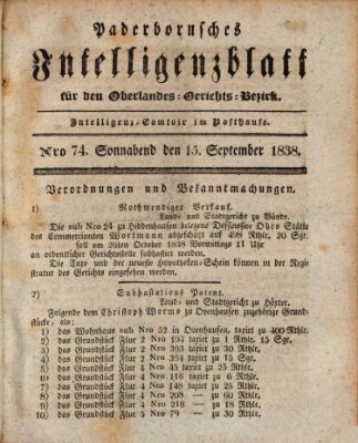 Paderbornsches Intelligenzblatt Samstag 15. September 1838