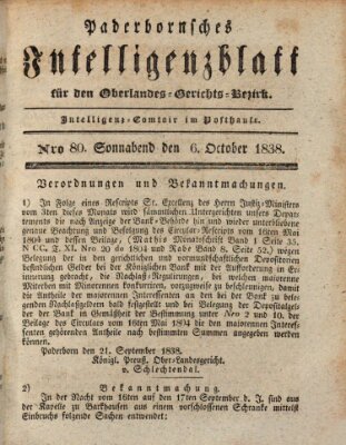 Paderbornsches Intelligenzblatt Samstag 6. Oktober 1838