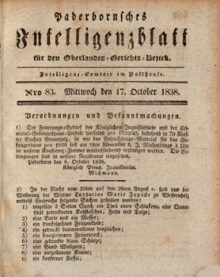 Paderbornsches Intelligenzblatt Mittwoch 17. Oktober 1838