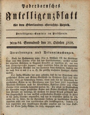 Paderbornsches Intelligenzblatt Samstag 20. Oktober 1838