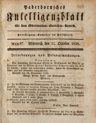 Paderbornsches Intelligenzblatt Mittwoch 31. Oktober 1838