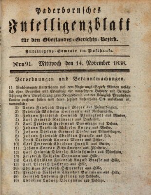 Paderbornsches Intelligenzblatt Mittwoch 14. November 1838