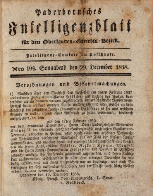 Paderbornsches Intelligenzblatt Samstag 29. Dezember 1838