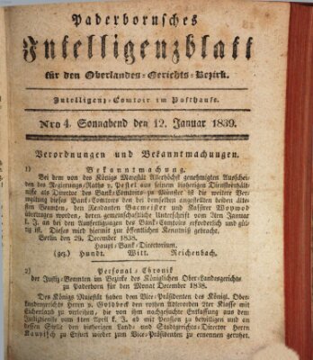 Paderbornsches Intelligenzblatt Samstag 12. Januar 1839