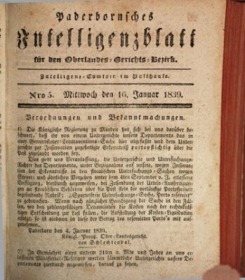 Paderbornsches Intelligenzblatt Mittwoch 16. Januar 1839