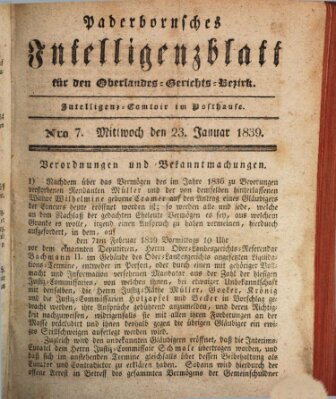 Paderbornsches Intelligenzblatt Mittwoch 23. Januar 1839