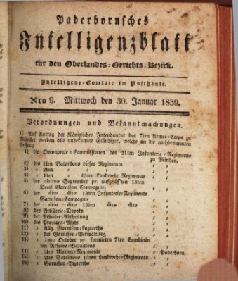 Paderbornsches Intelligenzblatt Mittwoch 30. Januar 1839