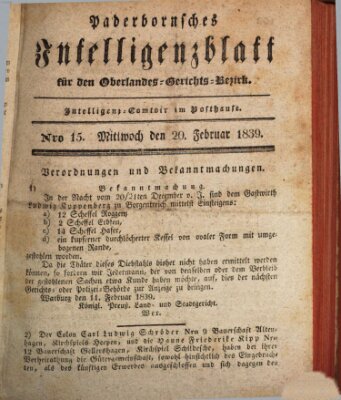 Paderbornsches Intelligenzblatt Mittwoch 20. Februar 1839