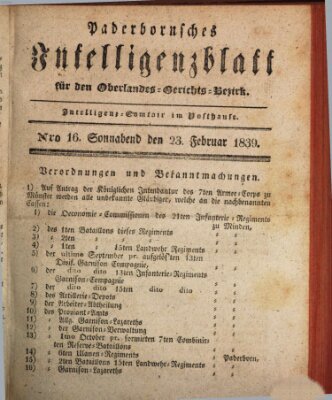 Paderbornsches Intelligenzblatt Samstag 23. Februar 1839