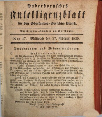 Paderbornsches Intelligenzblatt Mittwoch 27. Februar 1839