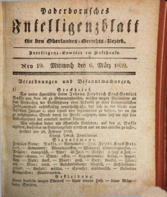 Paderbornsches Intelligenzblatt Mittwoch 6. März 1839