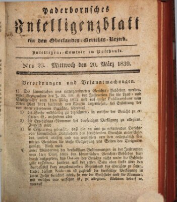 Paderbornsches Intelligenzblatt Mittwoch 20. März 1839