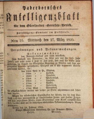 Paderbornsches Intelligenzblatt Mittwoch 27. März 1839