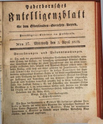 Paderbornsches Intelligenzblatt Mittwoch 3. April 1839