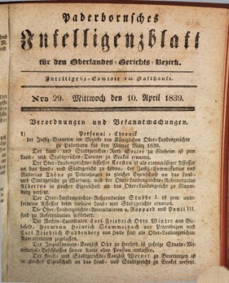 Paderbornsches Intelligenzblatt Mittwoch 10. April 1839