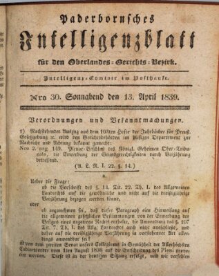 Paderbornsches Intelligenzblatt Samstag 13. April 1839